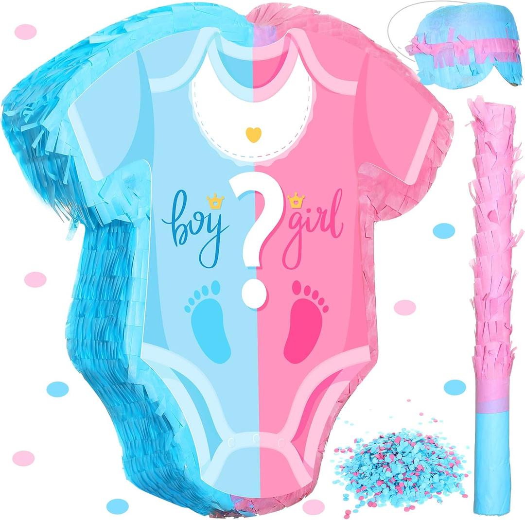 Sratte 4pcs 12.6 x 12 Inches Baby Gender Reveal Piñata Set with Confetti Stick Blindfold Pink Blue Pajama Piñata Girl Gender Reveal Decorations Party Supplies for Boy Baby Shower