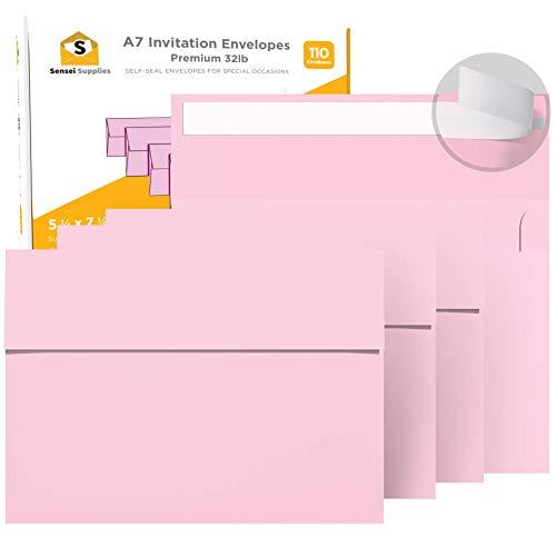 110 5x7 Pink Invitation Envelopes - for 5x7 Cards - A7 - (5 ¼ x 7 ¼ inches) - Perfect for Weddings, Graduation, Baby Shower - 120 GSM - Peel, Press & Self Seal - Square Flap