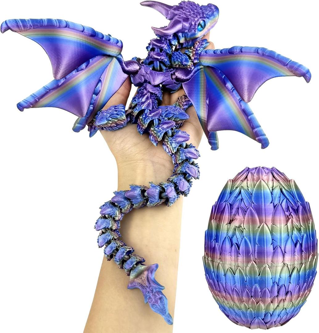 Large Dynamic 3D Printed Dragon Egg with Dragons Inside 3D Printed Flexible Articulated Crystal Animals with Movable Wings , Flying Fidget Bird with Eyes Model for Desktop Home Decoration(SCYZ) (Silk Universe)