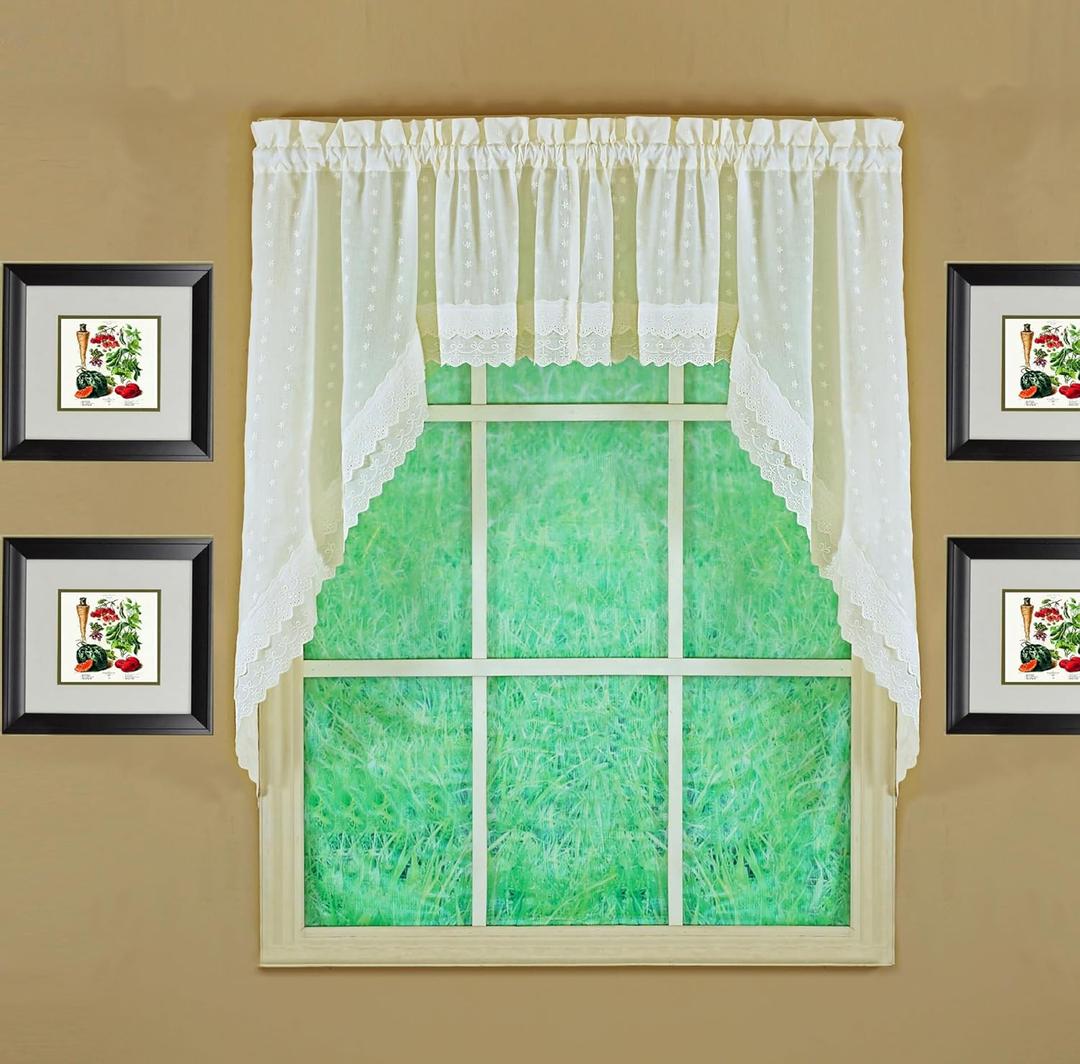 Today's Curtain, Ribbon Eyelet Swag 38", Ecru, 60" W x 38" L