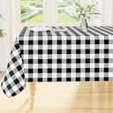 Smiry Rectangle Table Cloth, Waterproof Vinyl Tablecloths with Flannel Backing, Wipeable Buffalo Plaid Table Cover for Dining, Indoor and Outdoor (Black & White, 60"x84")