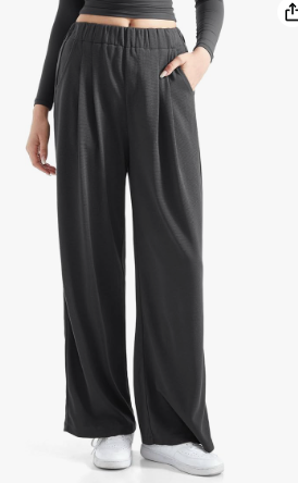 SUUKSESS Women Wide Leg Pants Elastic High Waisted Work Pants Flowy Palazzo Trouser Pants (Ash, XS) at Amazon Womens Clothing store (Black, S)