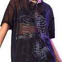 Floerns Women's Short Sleeve See Through Sheer Mesh Tee Shirt Blouse Tops L
