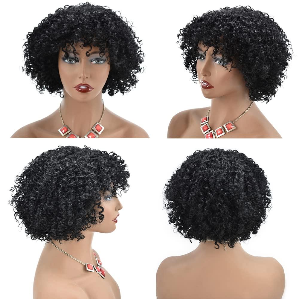 LYRICAL HAIR Afro Kinky Curly Short Human Hair Wigs for Black Women, 10 Inch 