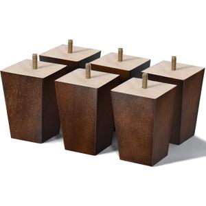 4 inch Wood Furniture Legs Sofa Legs Set of 6 Square Couch Legs Mid-Century Modern Replacement Legs for Armchair,Recliner, Dresser, Sideboard, 4 inch Standard