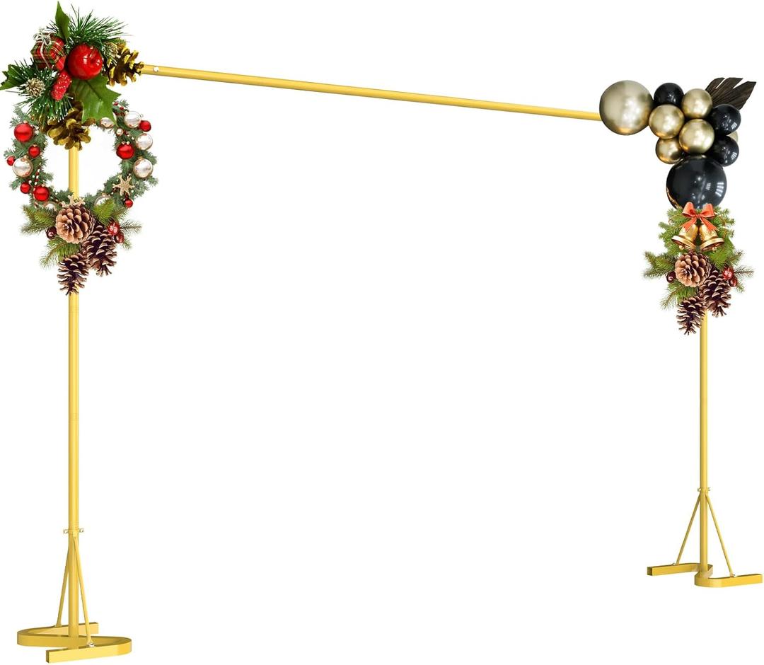 HAITRAL 10x7 FT Backdrop Banner Stand,Square Wedding Arch Balloon Metal Frame,Heavy Duty Background Stand Kit,Adjustable Photo Backdrop Stand for for Parties Birthday Video Studio - Gold