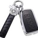 for Lexus Key Fob Cover with Keychain, Black Genuine Leather Crystal Key Case Protection Shell Compatible with Lexus RX ES GS LS NX RS GX LX RC LC Smart Key