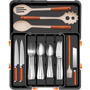 Spaclear Silverware Organizer - Expandable Kitchen Drawer Organizer, Utensil Drawer Organizer, Adjustable Plastic Flatware and Cutlery Holder, Kitchen Organizers Storage for Forks Knives, Black (M(9.5-15.2"W x 12.6-19"D))