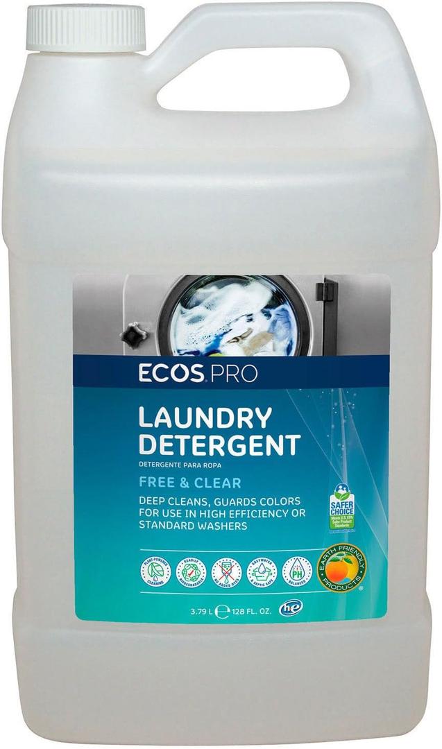 ECOS PRO Liquid Laundry and Microfiber Detergent, Free & Clear, Unscented, Concentrated & Ideal for Commercial & Industrial Use, PL9764/04, 1 Gallon Bottles (Case of 4)