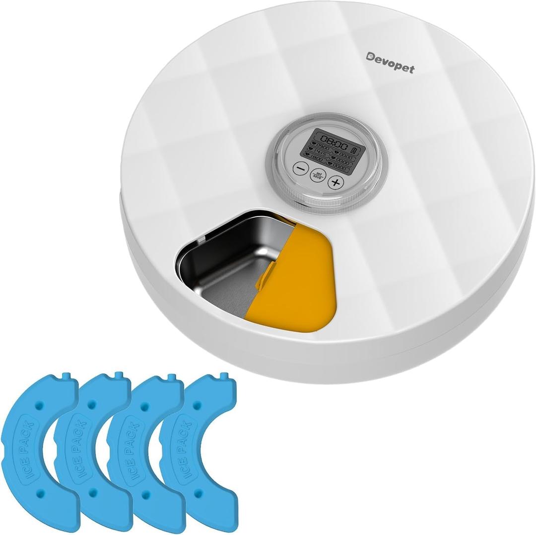 Wet Food Automatic Feeder, Automatic Cat Feeder with Stainless Steel Tray, 6 Meals Refrigerated Auto Pet Feeder, Feeding Station for Cats&Small Dogs, Cat Food Dispenser with 4 Ice Packs Wet Food Automatic Feeder, Automatic Cat Feeder with Stainless Steel Tray, 6 Meals Refrigerated Auto Pet Feeder, Feeding Station for Cats&Small Dogs, Cat Food Dispenser with 4 Ice Packs