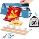 METRONIC Impulse Heat Sealer 8 Inch, Manual Bags Sealer Heat Sealing Machine Impulse, Sealer Machine for Plastic Bags PE PP Bags with Extra Replace Element Grip (Blue)