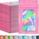 300 Pcs Mylar Bags, Smell Proof Bags Foil Pouch, Holographic Resealable Bags for Small Business, Candy Sample Jewelry Bag Sealable Packaging for Party Favor Food Storage (3x5in-Pink)