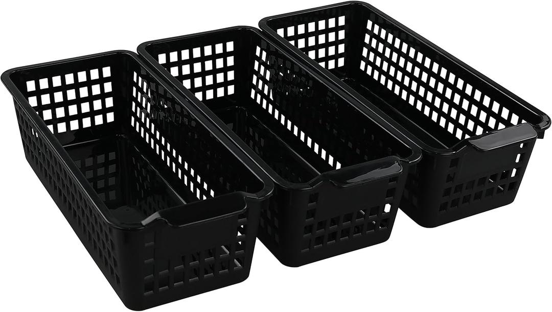 Begale Small Plastic Storage Baskets, Black, 11.6"L x 5"W x 3.4"H, Set of 6