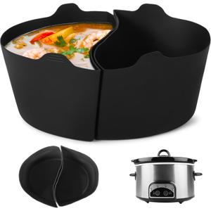 6 Quart 2-in-1 Silicone Crock Pot Liners, Reusable Slow Cooker Divider Insert for Crockpot, Oval Shape, Anti-Slip Handle, Dishwasher Safe Slow Cooker Liner for Two Meal Cooking