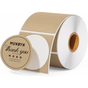 MUNBYN 2 Inch Brown Circle Thermal Sticker Labels, Self-Adhesive Round Direct Thermal Labels for Logo Design, QR Code, 750 Sheets/1 Roll