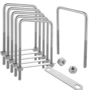 6Pack U Bolts Square U Bolts 3/8" D x 4" W x 7" L Stainless Steel Boat Trailer U-Bolt with Washers and Nuts, Replacement Parts and Accessories for Automobiles Trailer, Ski Boat, or Sailboat Trailers