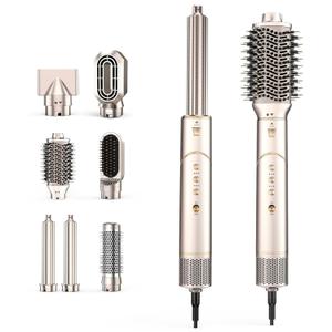 7 in 1 High-Speed Hair Dryer Brush, 110,000 RPM Air Styler for Automatic Air Curling, Negative Ionic Hot Air Brush Set for Fast Drying, Volumizing & Frizz Control, Heat Protection Multi-Styler