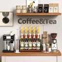 THYGIFTREE Coffee Syrup Rack Organizer 2-Tier 10 Syrup Bottles Holder Stand Metal with Wood Base for Coffee Bar Storage Shelves for Kitchen Countertop Matte Black