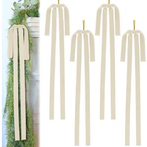 Large Velvet Christmas Bow 23.6x15.7 Inch Vintage Christmas Tree Topper Bows Christmas Staircase Wreath Bows for Xmas Fireplace Decoration (4, Ivory)