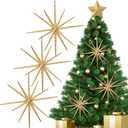 Syhood 6 Pcs Glitter Starburst Star New Year Ornaments 8 Inch Exploding Glitter Starburst Bethlehem Star Hanging Tree Ornaments Tabletop 3D Decor New Year Holiday Party(Champagne Gold,Classic)