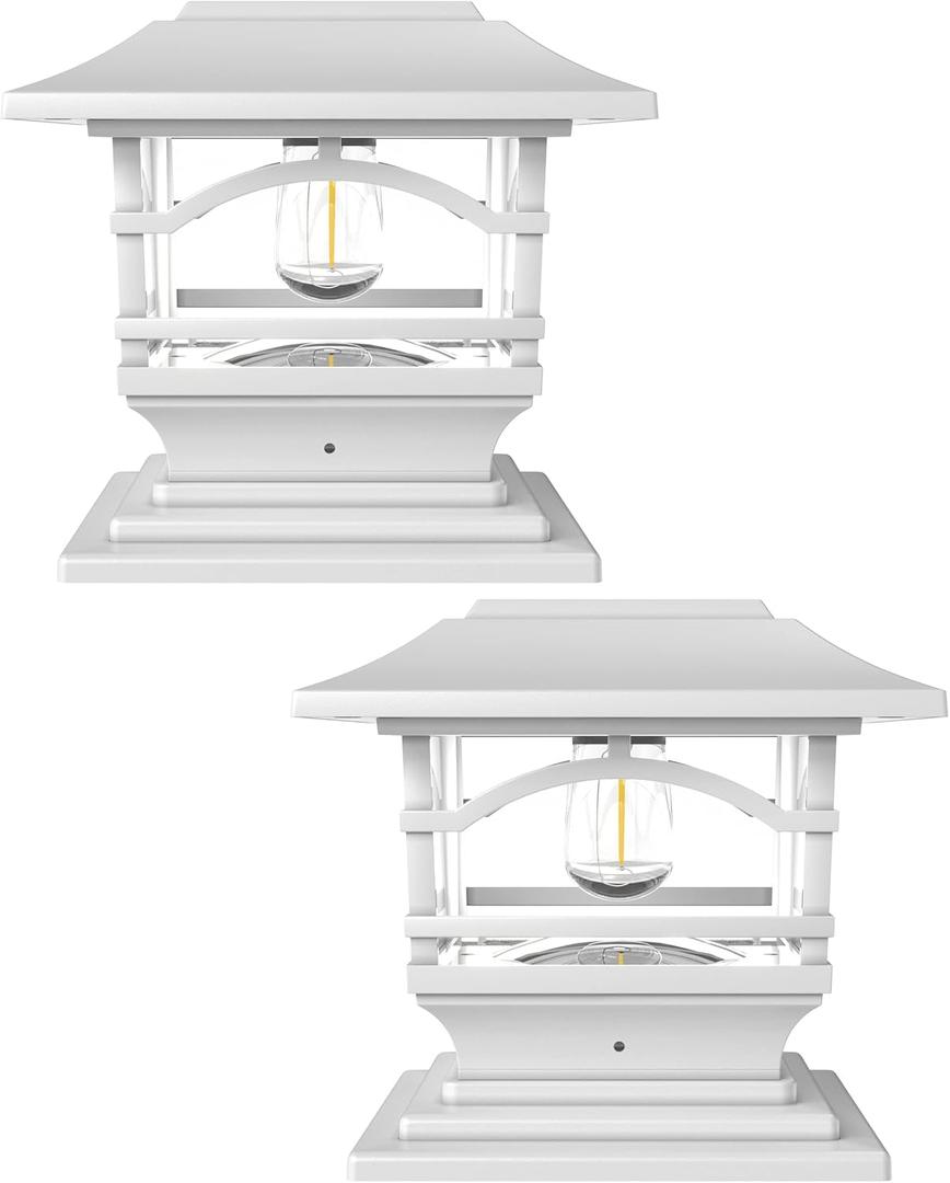 Davinci Lighting Edison Solar Outdoor Post Cap Lights - 4x4 5x5 6x6 - Bright LED Light for Fence Deck Garden or Patio Posts - Pearl White (2 Pack)