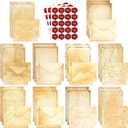 TaoBary 160 Pcs Stationery Paper Set 50 Double Sided Stationery Papers with 50 Matching Envelopes and 60 Round Dot Sticker, 10 Design(Vintage,5.5 x 8.25 Inch)