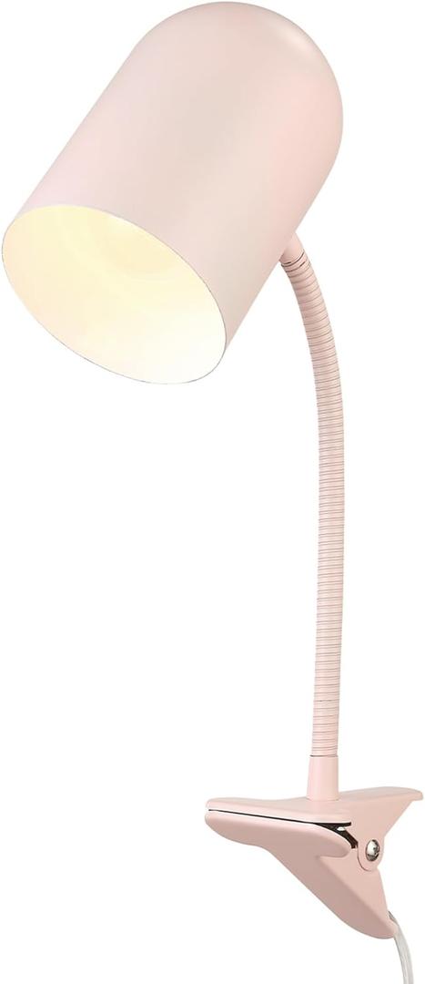 GLOBE Electric 52303 Carter 15" Clip-Arm Desk Lamp, Matte Pink, Adjustable Gooseneck Arm, in-Line On Off Switch