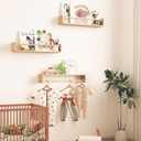 Fixwal Nursery Shelves, 16.5 Inch Floating Bookshelves for Wall Set of 3, Baby Nursery Decor, Solid Wood Wall Mounted Shelves for Books (Natural Wood)
