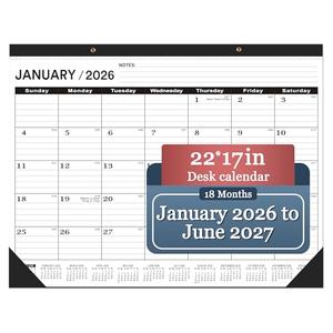 Desk Calendar 2026(January 2026 - June 2027)，2026 Desk Calendar Large 22 x17，2026 Calendar,Classic Black,Large Calendar 2026-2027 with Plastic Cover