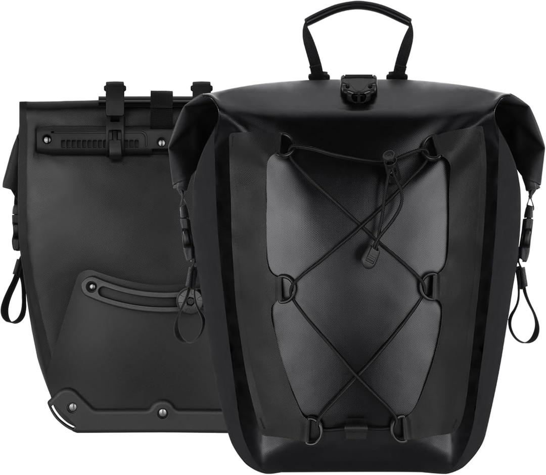 25L Bike Panniers, 2 Pack Waterproof Bicycle Rear Rack Saddle Bag with Large Capacity, Durable Luggage Storage, Bicycle Rear Rack Seat Trunk Bag, for Road Mountain Cycling Traveling Commuting