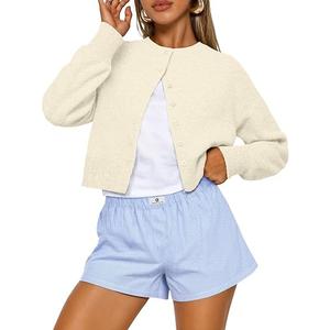 Trendy Queen Cropped Cardigan Sweaters for Women Y2k Fall Fashion Clothes 2026 (Beige, S)