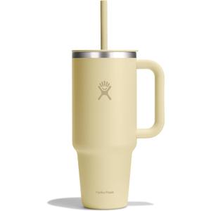 Hydro Flask Travel Tumbler with Handle, Lid and Straw - Insulated Stainless Steel in 40 Oz Starlight
