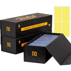 Trading Card Storage Box [3 PACK] - Magnetic Lid, Fits 800 Cards, 200 Toploaders, or 50 One Touch - Baseball Card Storage Box - Labels included