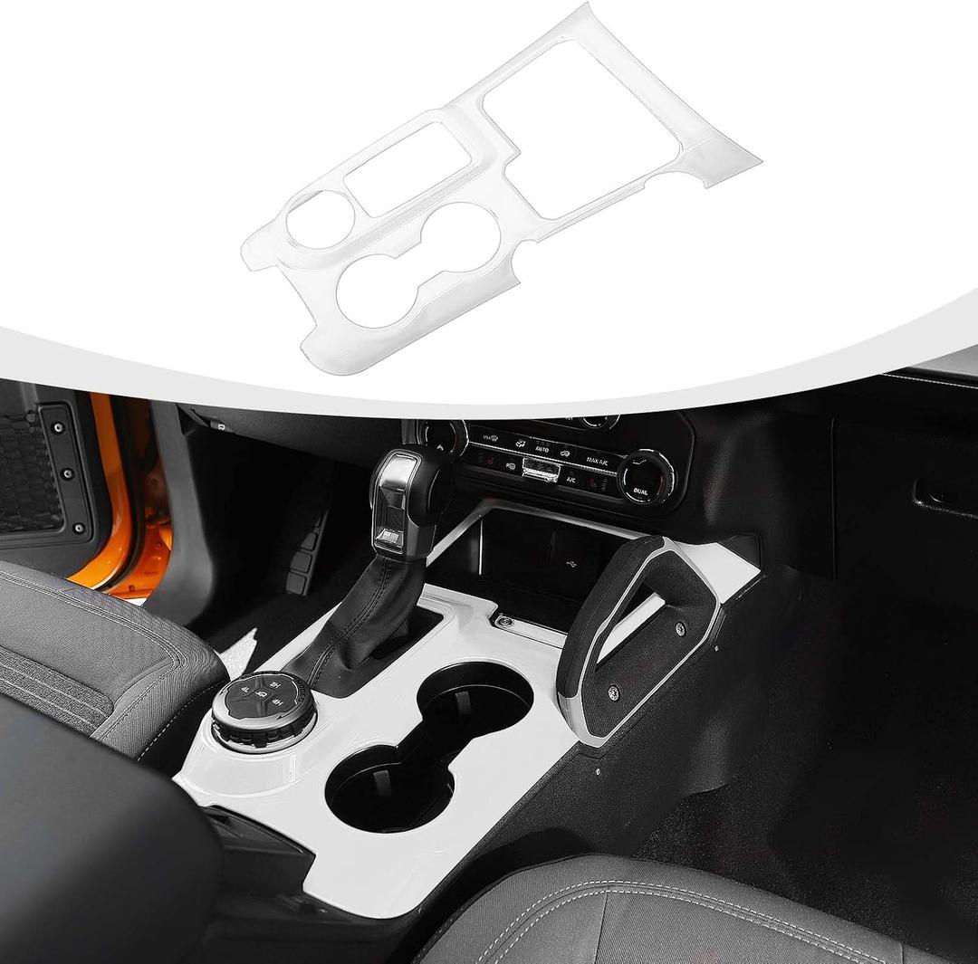 RAZPOY Gear Shift Panel Cover Center Console Cup Holder Trim Compatible with Ford Bronco 2021-2024 Interior Accessories, White (Not for Bronco Sport, Not for 2025 Bronco)