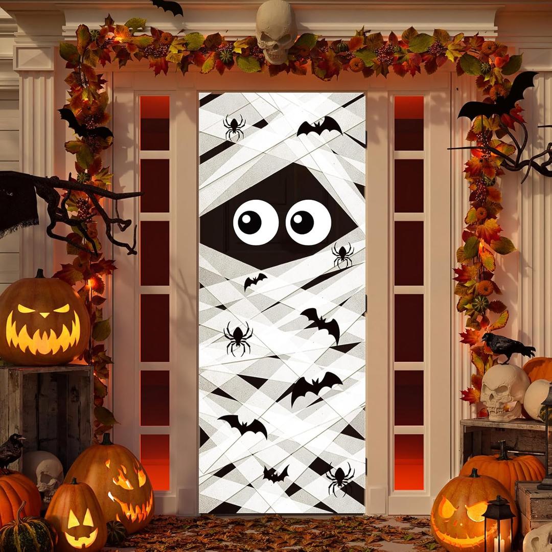 Epakh Halloween Bulletin Board Set - 6 Rolls 196.8 Ft Crepe Paper Party Streamers, 12 Spiders Bats Eyes Stickers for Home Wall DIY Mummy Door Halloween Mummy Classroom Decorations Kit