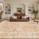 Madane 8x10 Area Rugs for Living Room, Machine Washable Vintage Rug with Non-Slip Backing, Soft Floral Print Large Throw Rugs, Thin Carpet for Bedroom Dining Room Farmhouse (8 x 10, Jasper Orange)