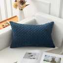 Kevin Textile 12x24 Inch Pillow Cover 1 Pack Boho Decorative Soft Striped Corduroy Lumbar Farmhouse Solid Color Accent Rectangle Cushion Case for Living Room Couch Sofa Bed, Blue