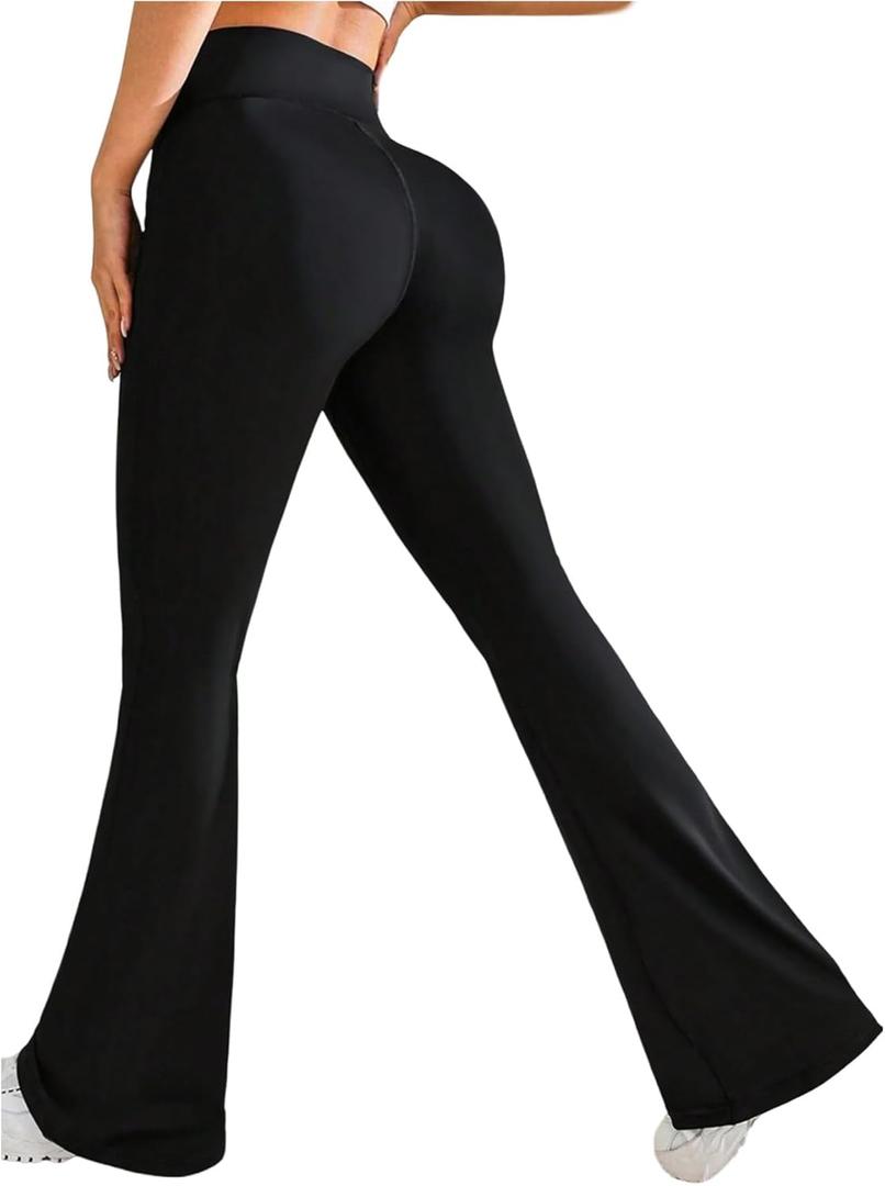 SHENHE Women's High Waist Flared Pants Sports Leggings Bootcut Workout Yoga Pants (Black, L)