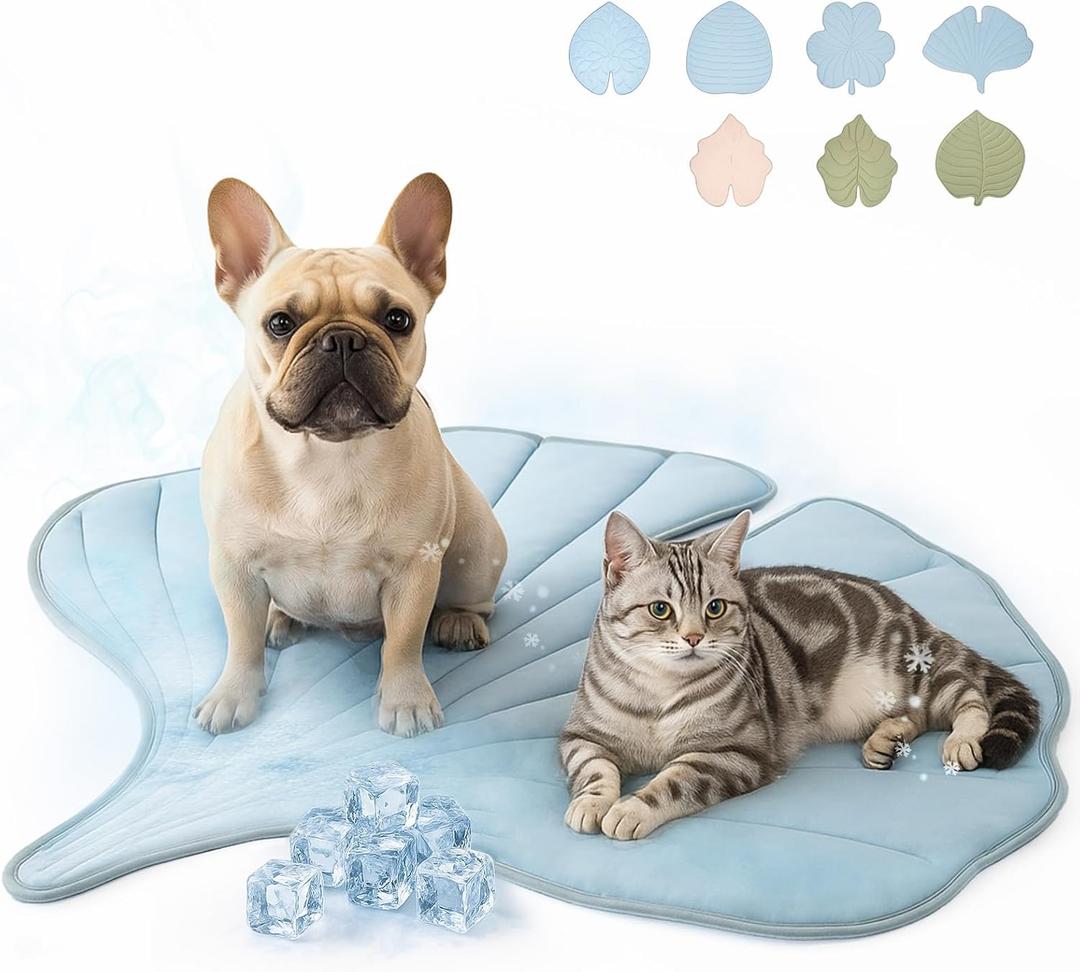 Dog Cooling Mat - Large Leaf Shaped, Washable, Non-Slip, Summer Pad for Dogs and Cats, Lightweight (Small ( 25 lb), Blue)