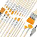 OOKU Acrylic Paint Brush Set Rocks for Painting Kits Oil Paint Set for Both Adults and Children 24pcs Nylon Hair Yellow Brush Handle