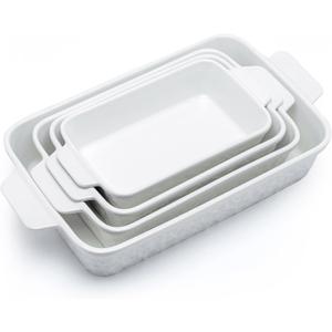 Dafuceramic Casserole Dishes for Oven, Baking Dishes, Ceramic Bakeware Sets of 4, Rectangular Baking Pan Set with Handles for Baking, Casserole, Kitchen, Wedding Gift,White