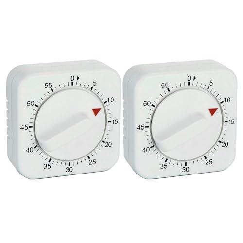 Square 60 Minute Mechanical Kitchen Timer, Easy to Use Visual Cooking Timer with Strong Magnet and Loud Alarm, Manual Countdown Timer for Classroom, Home, Study and Cooking (2 Pack)