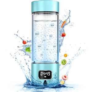 340ml Portable Hydrogen Water Bottle Generator with PEM-SPE Technology, Glass Exterior & Aluminum Shell, Produces 5000 ppb Hydrogen in 10 Minutes, for Home, Gym, Office & Travel