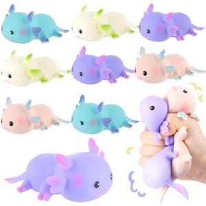 8 Pcs Axolotl SquishiesToys Squeeze Animals Sensory Fidget Stress Relief Toys for Kids Adult Birthday Party Gift Easter Stuffers