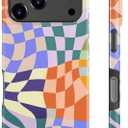 Goodon for iPhone 17 Pro Case - Wireless Charging - Dual-Layer Hard Shell & Silicone Cover - Protective Phone Case with Cute Wildflower Designs for Women - Colorful Checker Mosaic