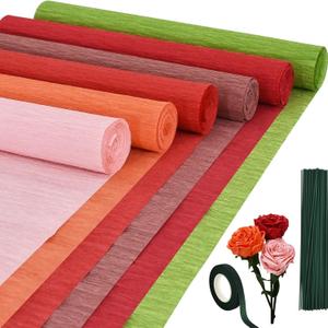 BEISHIDA 6 Rolls Crepe Paper Roll, 6 Red Series Crepe Paper Sheet for Flower Making, Flowers Kit with Tape and Wire for Wedding Birthday Holiday Party Decoration,DIY Craft(9.8in x 8ft/Roll)