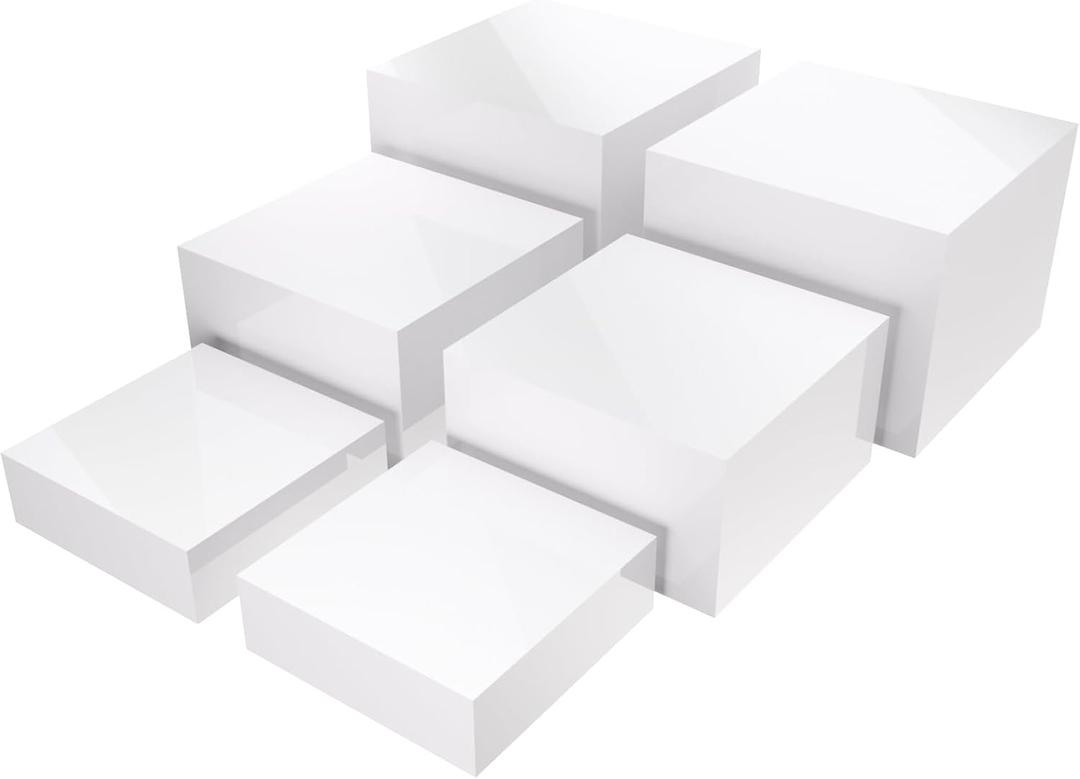 Buffet Risers, Food Risers for Buffet Table, Display Stand Shelf for Catering Dessert Collectibles Jewelry Figures Show, 6''x7''x8'' Acrylic Cube Display Nesting Risers with 6 Hollow Bottoms (White)