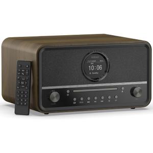KEiiD Compact Radio CD Player with Speakers for Home, Retro Look Art-Deco Bluetooth Stereo Shelf System, LED Display with Dual Alarm Clocks, USB Playback, AUX, Headphone Output