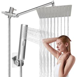 Rainfall Shower Head with Handheld Combo, Rain Shower Head with Handheld Spray 180 Adjustable With Extension Arm, 10 Inch&3 Spray Modes, Rain Shower Head Black - Easy To Install (silvery-1)