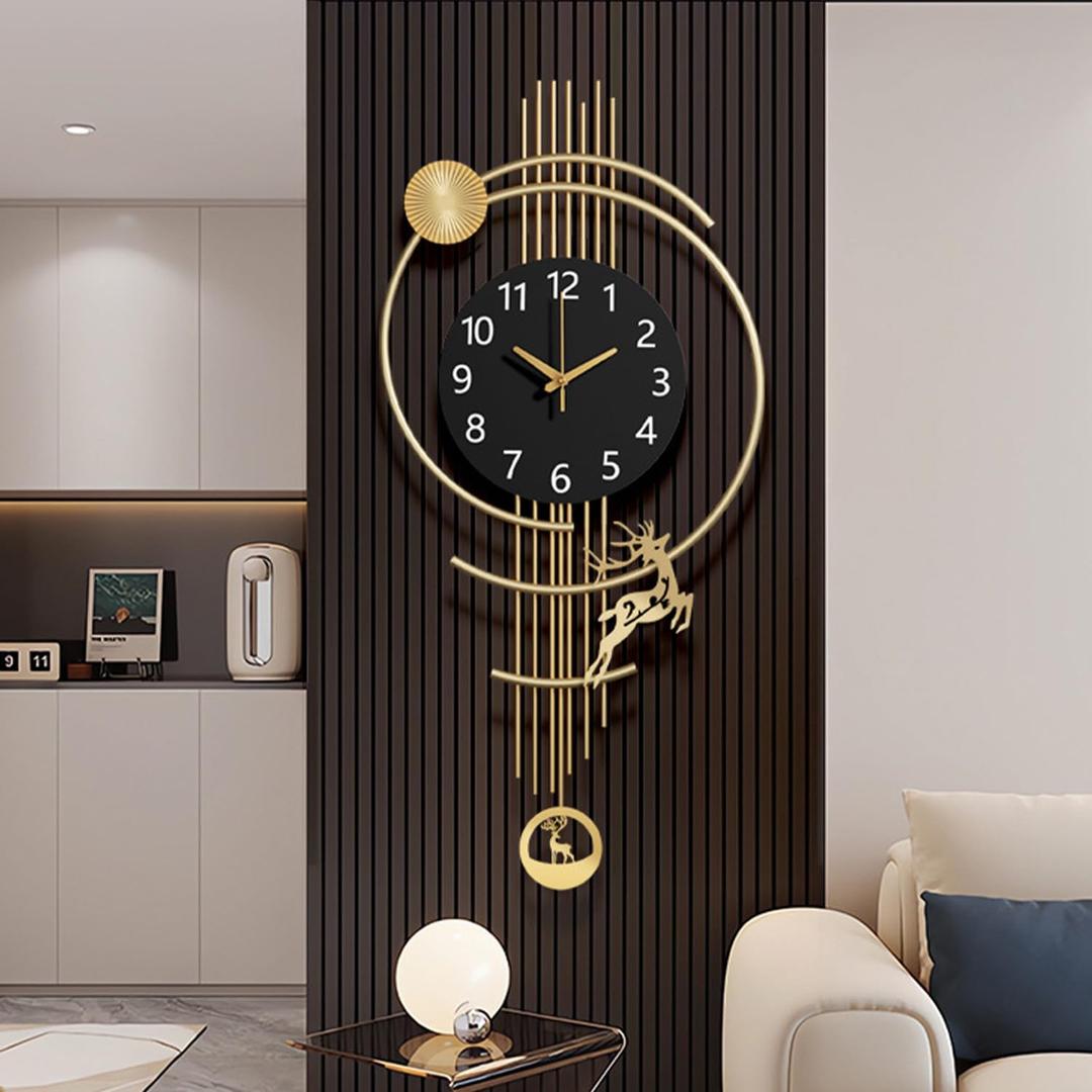 Large Wall Clocks for Living Room,Silent Non Ticking Battery Operated Oversized Modern Wall Clock for Bedroom,Farmhouse,Office,Kitchen Home Wall Decor-14.9x32.2Inch(Golden)